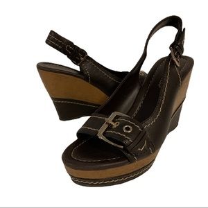 Montego Bay Club Wedge Sandal 6.5 Brown Open Toe